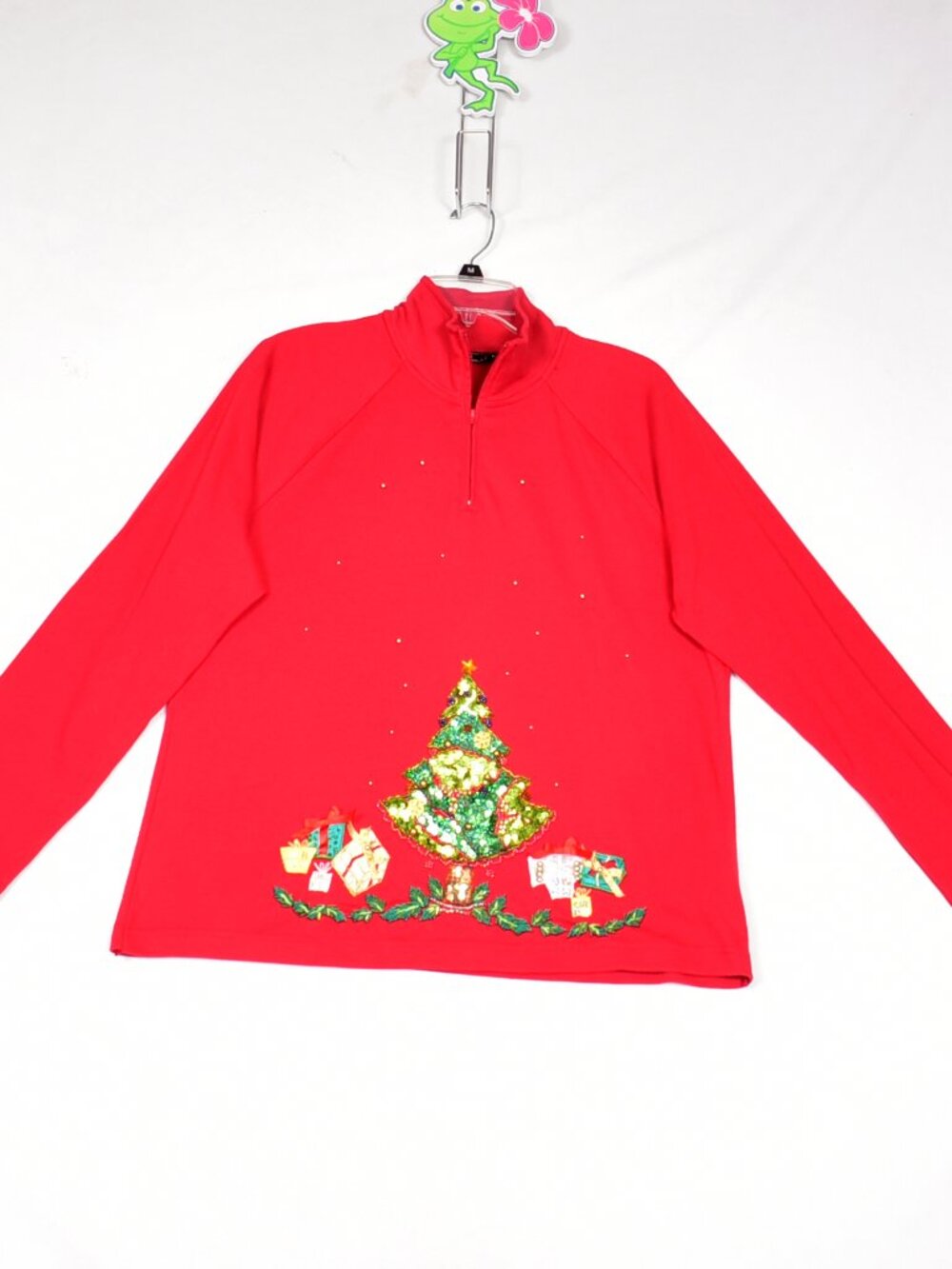 Lisa International Pull Over 1/4 Zip Women Christmas Tree Holiday Sweater Size L